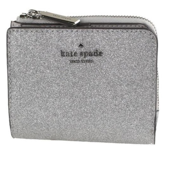 kate spade Handbags - Kate Spade silver sparkle L-zip wallet